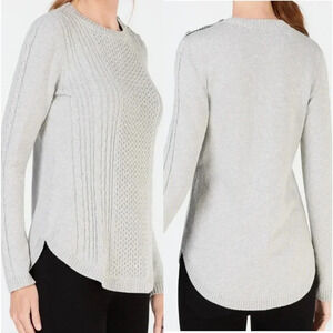 Charter Club Metallic Silver Gray Crew Neck Cable Knit Sweater Women Size M